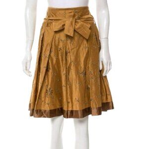 Etcetera Silk Floral Rhinestone Embellished Skirt Beige Bow Accent A-Line 4 NWT